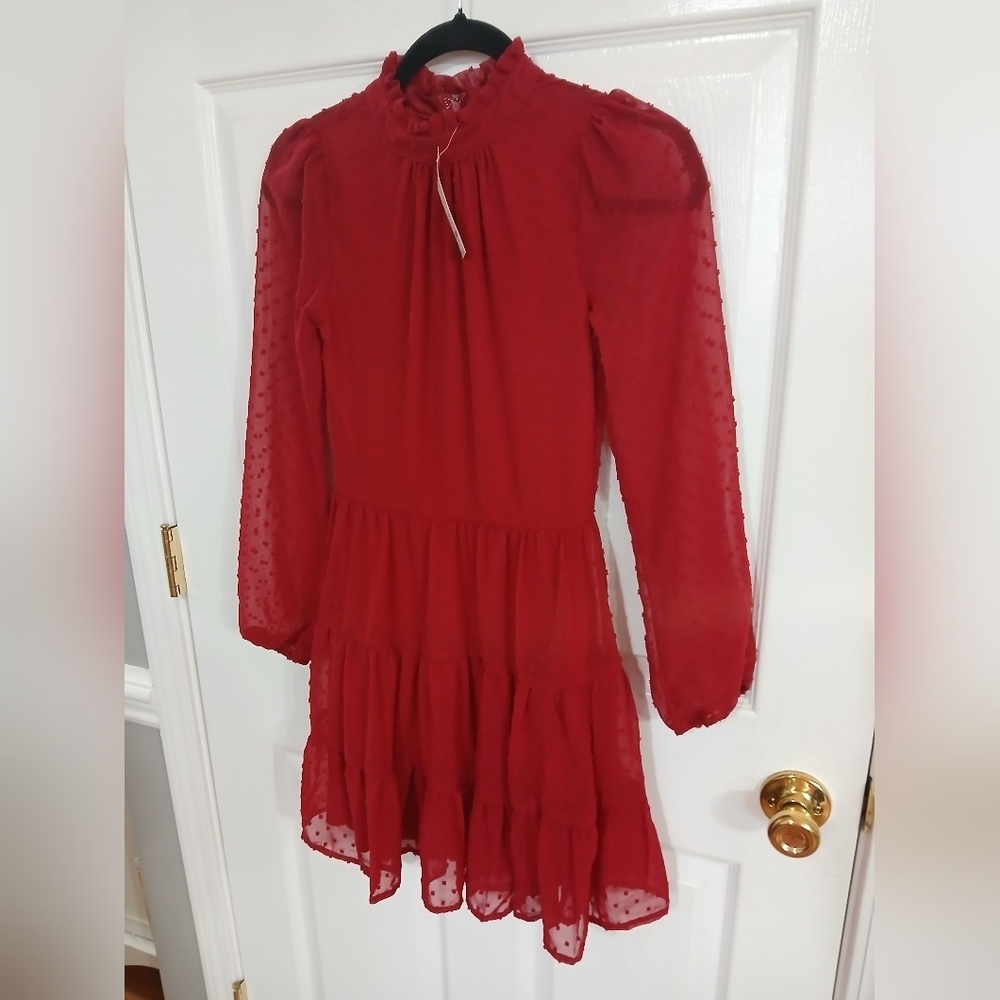 Elegant Red Mini  Dress Mock Neck Date Night Romantic Feminine Whimsigoth Party